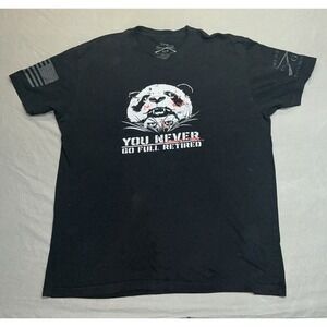 Grunt Style Mens Size XL Black USA Flag You Never Go Full Retired T-Shirt
